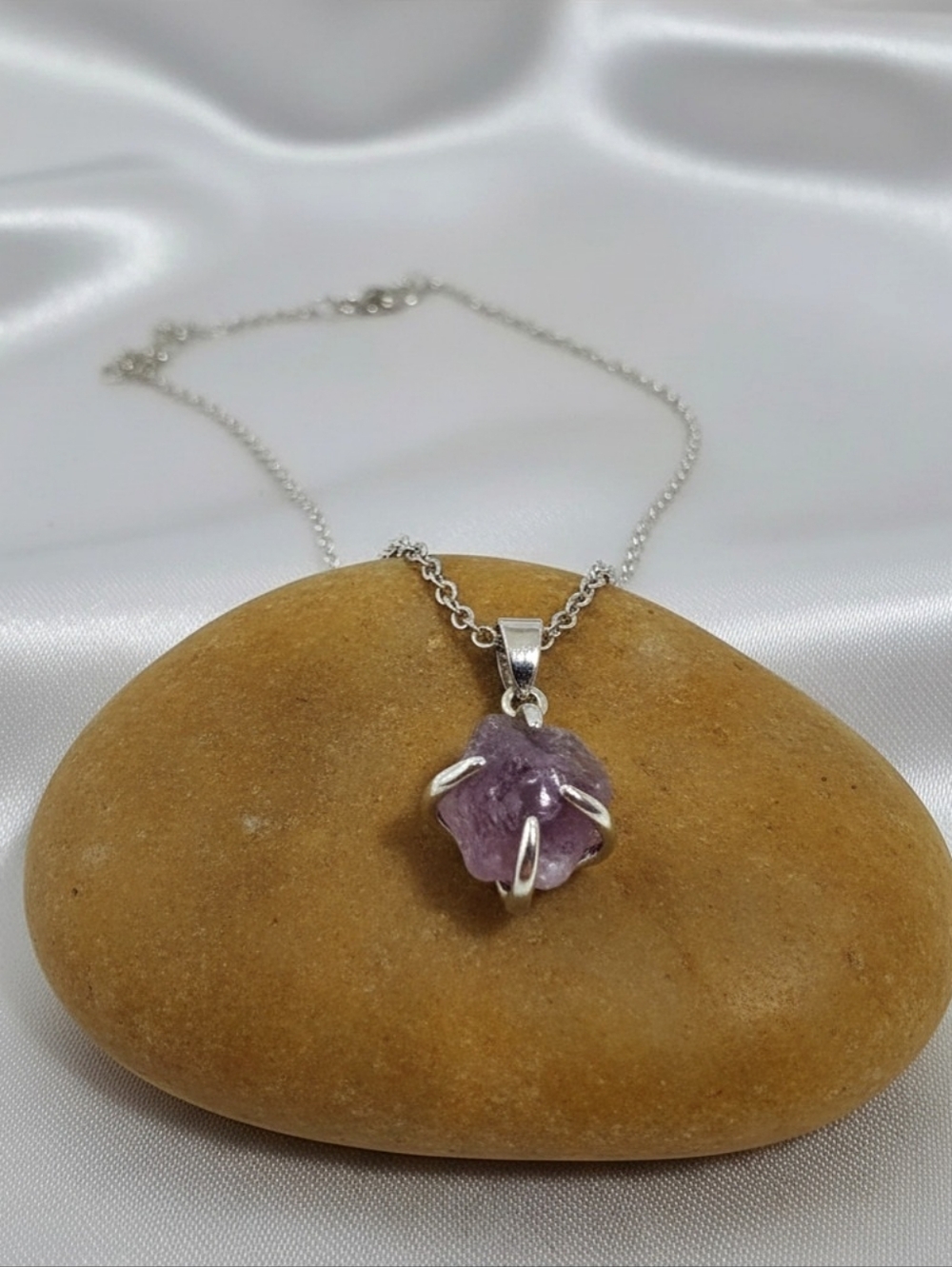 Amethyst Raw Stone Pendant Necklace -White Gold-plated Women‎ Jewelry